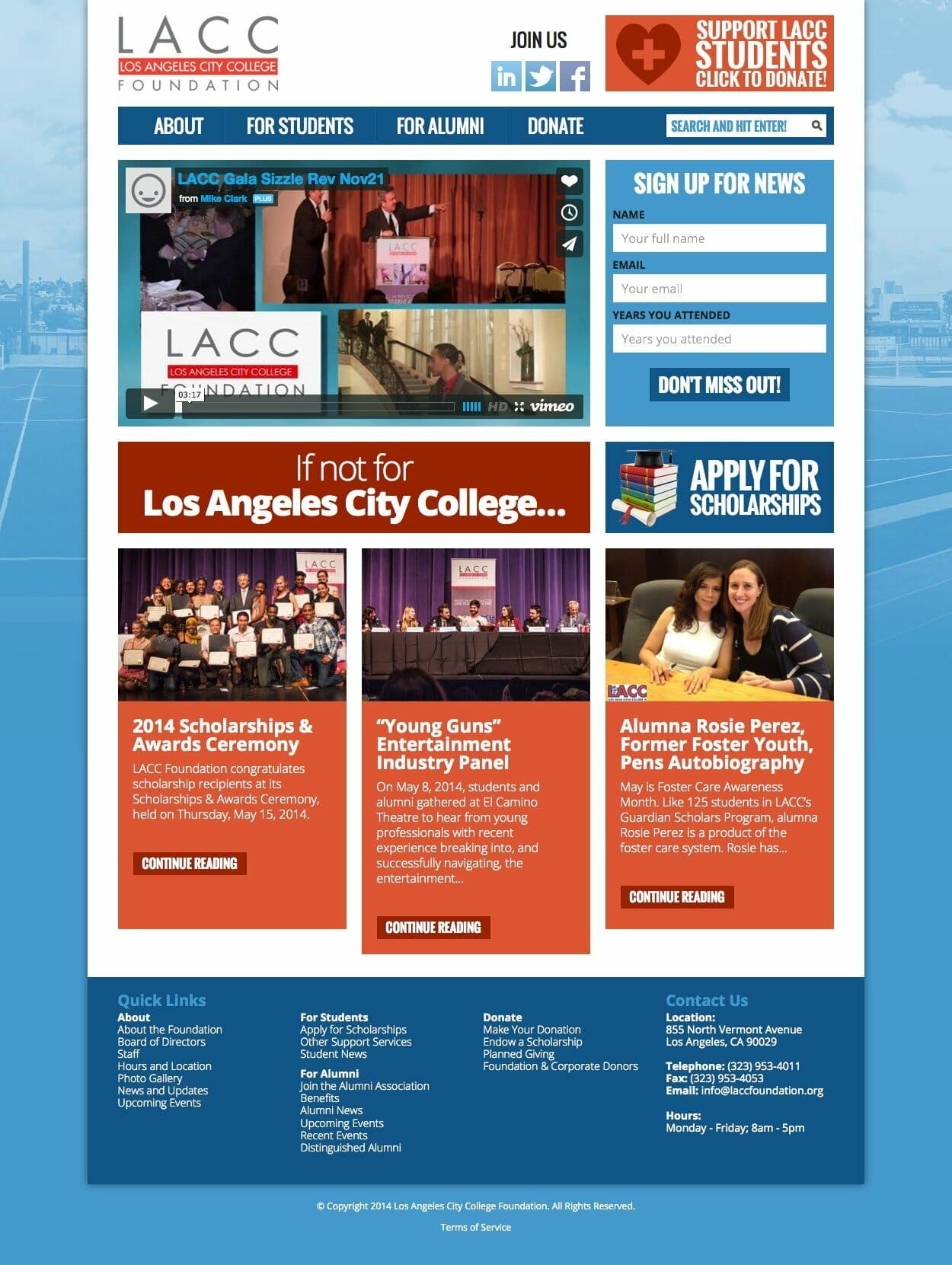LACC Foundation website homepage